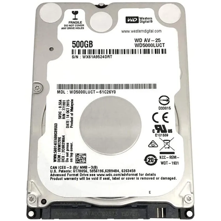 هارد دیسک لپ تاپ وسترن دیجیتال ظرفیت 500 گیگابایت Western Digital 500GB Blue WD5000BPVT NoteBook Hard Drive